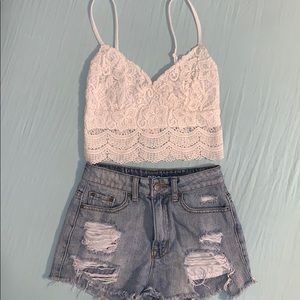 LA Hearts white lace crop top- XS.